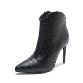 New Autumn And Winter Women's Boots Pointed Toe Stiletto Crocodile (Color: Black, size: 37)