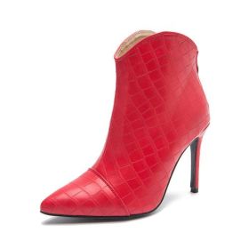 New Autumn And Winter Women's Boots Pointed Toe Stiletto Crocodile (Color: Red, size: 40)