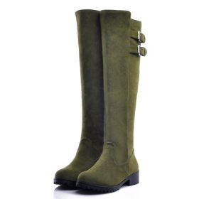Buckle Low Heels Winter Knee High Boots (Color: ArmyGreen, size: 37)