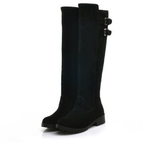 Buckle Low Heels Winter Knee High Boots (Color: Black, size: 41)