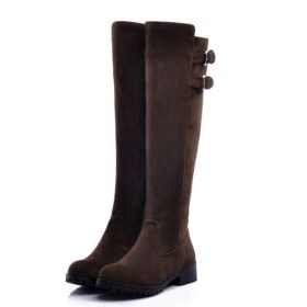 Buckle Low Heels Winter Knee High Boots (Color: Dark Brown, size: 43)