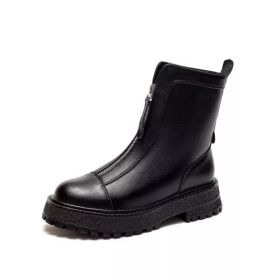 Autumn Winter Split Leather Women Ankle Boots Shoes Thick Bottom (Color: Black, size: 35)
