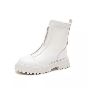 Autumn Winter Split Leather Women Ankle Boots Shoes Thick Bottom (Color: White, size: 37)
