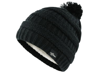 Fear0 NJ Warmest Plush Insulated Lining Knit Cable Pom-Pom Beanie Hat Women (Color: Black)