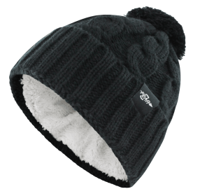 Fear0 NJ Warmest Plush Insulated Lining Knit Cable Cuff Fold Beanie Hat Women (Color: Black)