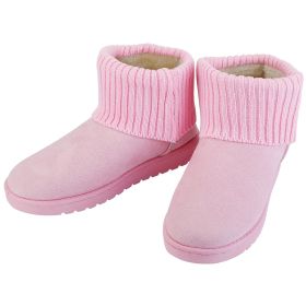 Women Lady Snow Boots Suede Mid-Calf Boot Shoe Short Plush Warm Lining Shoes w/ Anti-slip Rubber Base Knitting Design (Color: pink, size: 6)