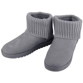 Women Lady Snow Boots Suede Mid-Calf Boot Shoe Short Plush Warm Lining Shoes w/ Anti-slip Rubber Base Knitting Design (Color: Grey, size: 10)