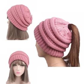 Pony Beanie Super Cute Cable Knit Hat (Color: H-COFFEE)
