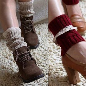 Vintage Style CableKnit At Your Feet Leg Warmer Socks With Lace (Color: coffee)