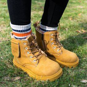 Boys' Fashionable And Cool Boots With Fleece Lining, Zipper, Comfortable And Non-slip, Suitable For Indoor And Outdoor Travel In Autumn And Winte (Color: Yellow, size: 33)