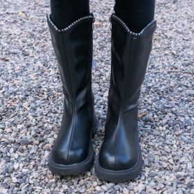 1pr Girls' High-Top Casual Honey Girl Fashion Boots with Zipper, Anti-Slip Rubber Sole, Round Toe, Lightweight Design, Bow Detail (Color: Black, size: 37)